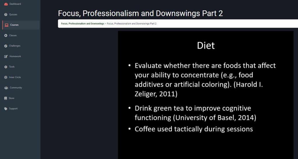 Diet - Focus, Professionalism and Downswings course review